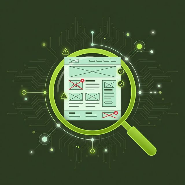 Illustration technique d'un audit SEO avec des erreurs détectées et des corrections appliquées
