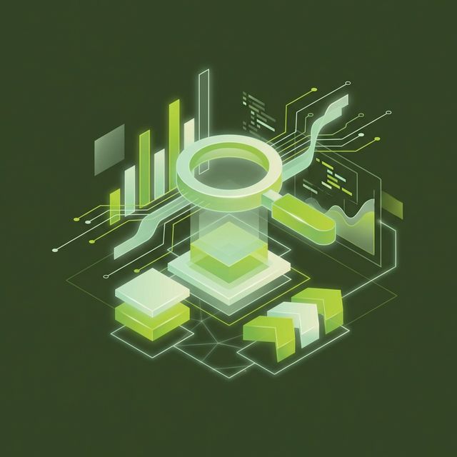 Illustration abstraite d'un audit SEO avec des graphiques de données et une loupe stylisée